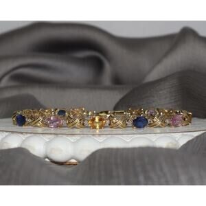 14k Yellow Gold Multi-color Sapphire & Diamond Bracelet 7.56G / 7.5in